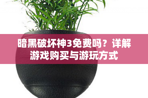 暗黑破坏神3免费吗？详解游戏购买与游玩方式