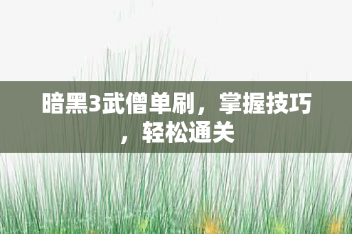 暗黑3武僧单刷，掌握技巧，轻松通关