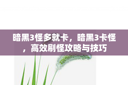 暗黑3怪多就卡，暗黑3卡怪，高效刷怪攻略与技巧