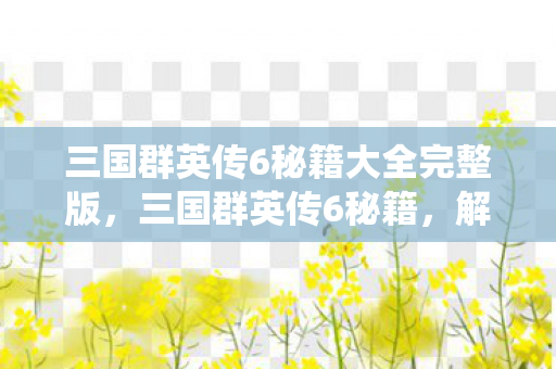 三国群英传6秘籍大全完整版，三国群英传6秘籍，解锁隐藏战役与角色