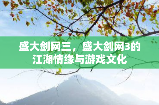 盛大剑网三，盛大剑网3的江湖情缘与游戏文化