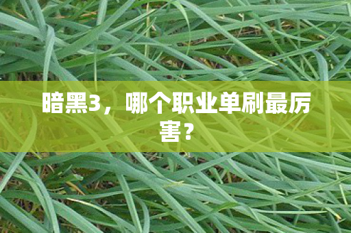暗黑3，哪个职业单刷最厉害？