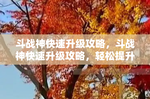 斗战神快速升级攻略，斗战神快速升级攻略，轻松提升等级，享受游戏乐趣