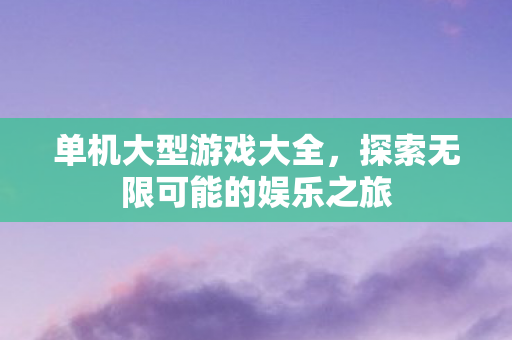 单机大型游戏大全，探索无限可能的娱乐之旅