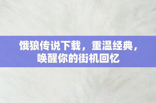 饿狼传说下载，重温经典，唤醒你的街机回忆