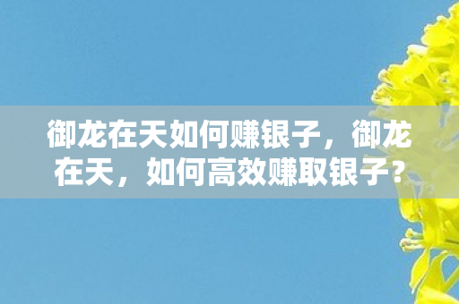 御龙在天如何赚银子,御龙在天,如何高效赚取银子? 御龙在天如何赚银子,御龙在天,如何高效赚取银子?
