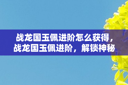 战龙国玉佩进阶怎么获得,战龙国玉佩进阶,解锁神秘力量的钥匙 战龙国玉佩进阶怎么获得,战龙国玉佩进阶,解锁神秘力量的钥匙