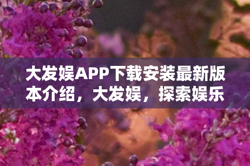 大发娱APP下载安装最新版本介绍，大发娱，探索娱乐新境界，引领数字娱乐潮流