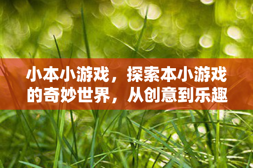 小本小游戏,探索本小游戏的奇妙世界,从创意到乐趣的无限可能 小本小游戏,探索本小游戏的奇妙世界,从创意到乐趣的无限可能