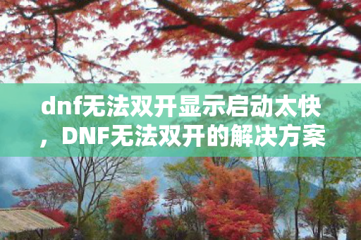 dnf无法双开显示启动太快,DNF无法双开的解决方案 dnf无法双开显示启动太快,DNF无法双开的解决方案