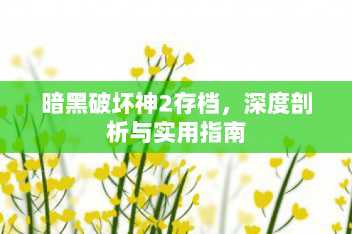 暗黑破坏神2存档,深度剖析与实用指南 暗黑破坏神2存档,深度剖析与实用指南