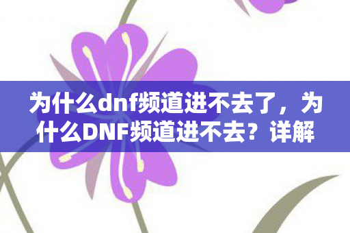 为什么dnf频道进不去了，为什么DNF频道进不去？详解常见问题及解决方案