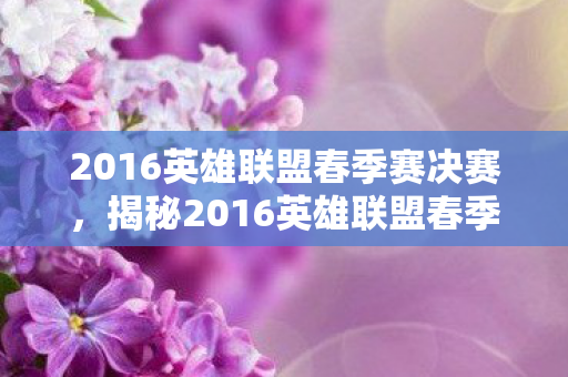2016英雄联盟春季赛决赛，揭秘2016英雄联盟春季赛，英雄荣耀与战火重燃的赛场传奇