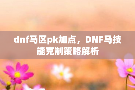 dnf马区pk加点，DNF马技能克制策略解析