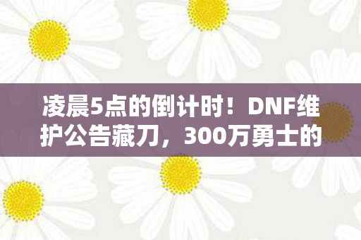 凌晨5点的倒计时!DNF维护公告藏刀,300万勇士的青春还剩几小时? 凌晨5点的倒计时!DNF维护公告藏刀,300万勇士的青春还剩几小时?