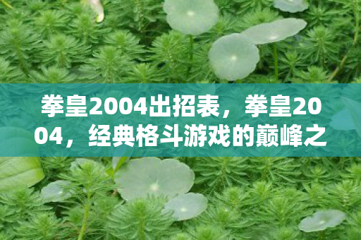 拳皇2004出招表，拳皇2004，经典格斗游戏的巅峰之作