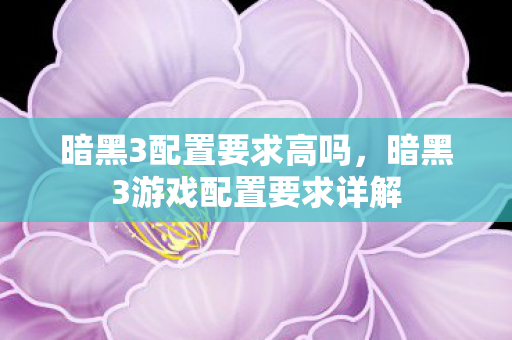 暗黑3配置要求高吗，暗黑3游戏配置要求详解