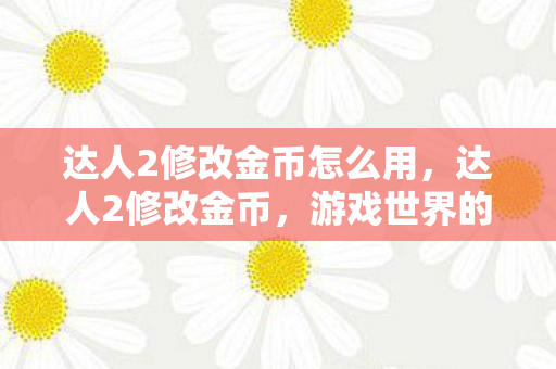 达人2修改金币怎么用，达人2修改金币，游戏世界的秘密与规则