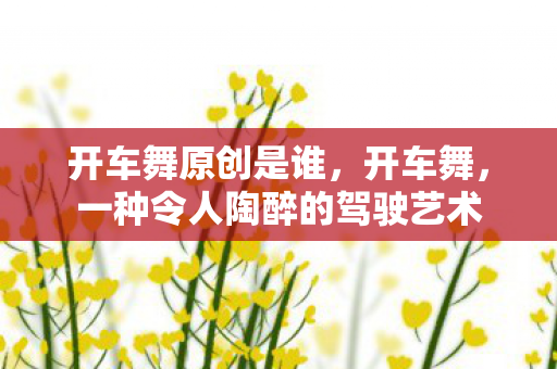 开车舞原创是谁，开车舞，一种令人陶醉的驾驶艺术