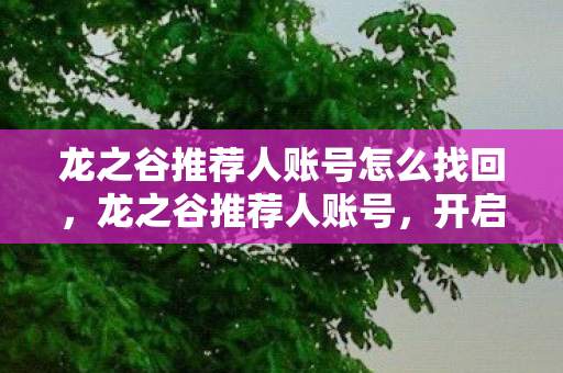 龙之谷推荐人账号怎么找回，龙之谷推荐人账号，开启冒险之旅的钥匙