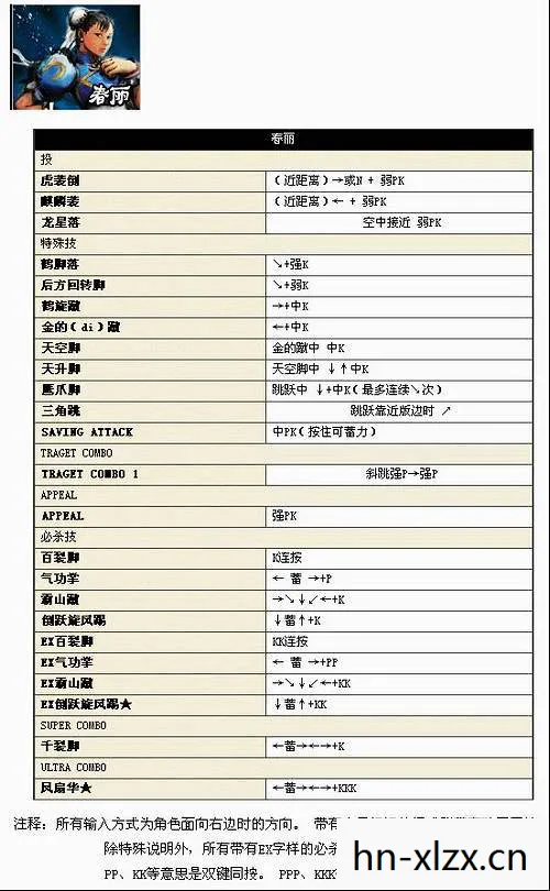 街头霸王4出招表带图图片