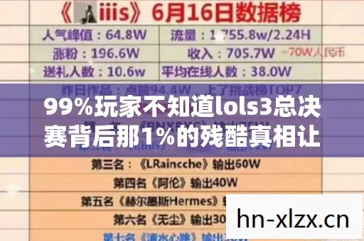 99%玩家不知道lols3总决赛背后那1%的残酷真相让百万人泪崩