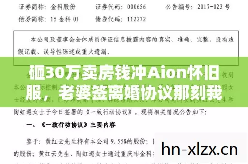 砸30万卖房钱冲Aion怀旧服，老婆签离婚协议那刻我腿软了！