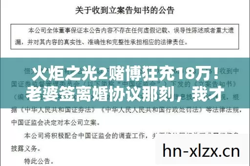 火炬之光2赌博狂充18万!老婆签离婚协议那刻,我才知家底早被掏空 火炬之光2赌博狂充18万!老婆签离婚协议那刻,我才知家底早被掏空