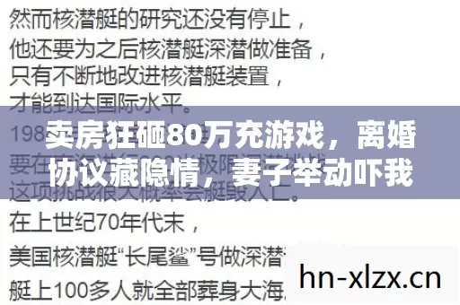 卖房狂砸80万充游戏,离婚协议藏隐情,妻子举动吓我一跳! 卖房狂砸80万充游戏,离婚协议藏隐情,妻子举动吓我一跳!